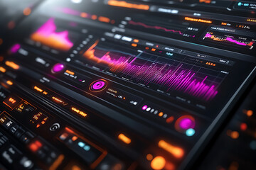 Fototapeta premium A digital dashboard displaying a credit score gauge with levels from poor to excellent, highlighting a modern financial app interface and user-friendly design. 