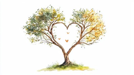 A beautiful illustration of two trees forming a heart shape, symbolizing love and nature's beauty in harmony.