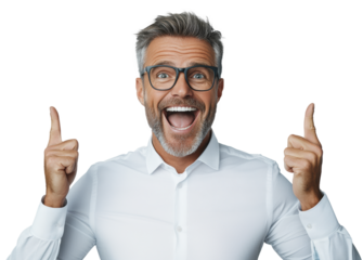 Excited Man Pointing Upwards, Smiling