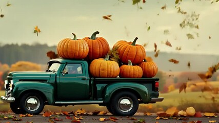 4K footage ideal Thanksgiving harvest season fall themed marketing content holiday pumpkin delivery leaf particle retro greeting tradition traditional orange celebration concept childhood celebrate