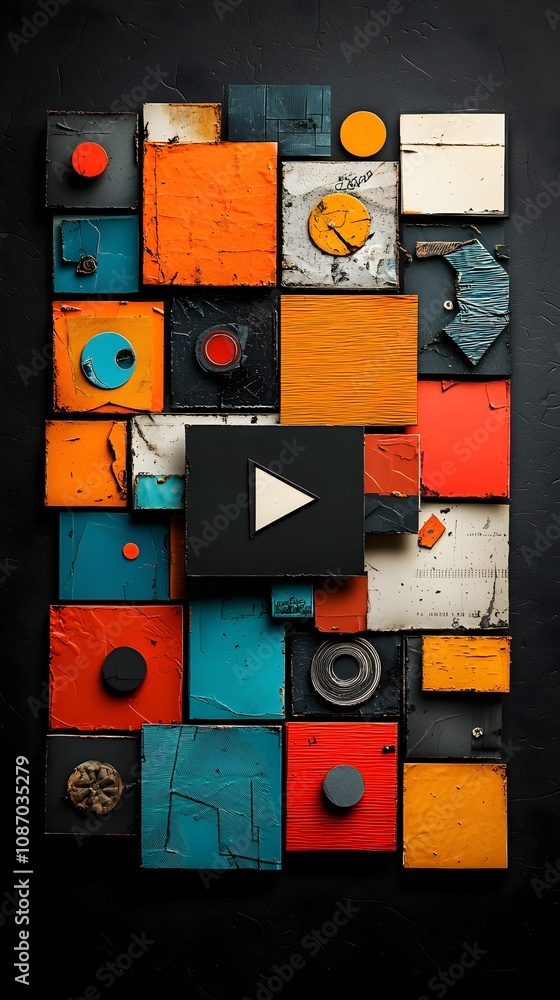 Aufkleber captivating collage of colorful geometric shapes and textured mixed media elements abstract with zoo
