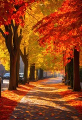vivid autumn leaves covering serene walkway surrounded bounty glorious fall colors, path, trees, nature, forest, landscape, vibrant, foliage, travel, park