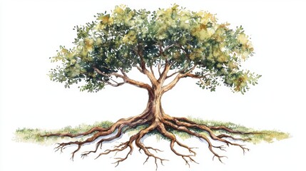 A beautifully detailed illustration of a tree showcasing roots and foliage, symbolizing growth and strength in nature.