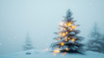 3d rendered decorated chrsitmas tree in snowy forest