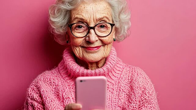 An elderly woman sharing motivational quotes and life lessons on her social media account, inspiring her followers with daily wisdom.