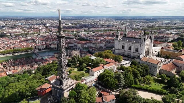 Bird's-eye view of Metallic Tower of Fourviere, Lyon, France