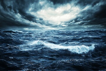Fototapeta premium A Turbulent Ocean Under Dark Clouds