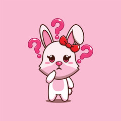 Cute bunny is confused cartoon vector illustration.