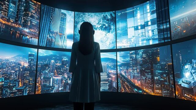 A virtual meeting where participants from around the world interact through AI-driven avatars and immersive virtual reality environments.