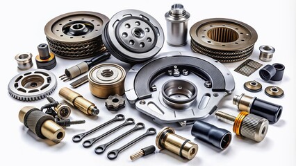 High-Quality Auto Spare Parts for Cars on White Background - A Comprehensive Set of Isolated Items for Automotive Shops and Aftermarket Services