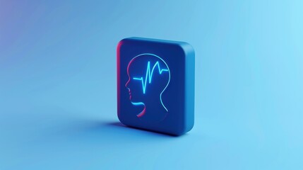 Neon icon of human head with brainwave, symbolizing psychology, mental health, neurology, or consciousness.