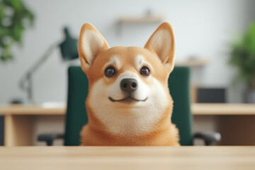 Candid dog portrait in a modern office animal photography indoor workspace cheerful atmosphere close-up view pet love