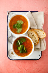 Warming sauerkraut soup with tomato