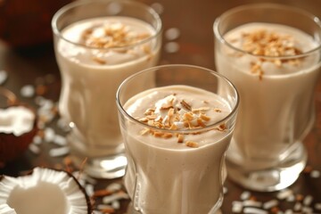 Coconut Smoothie Delight with Toasted Coconut Flakes Blends Smoothly