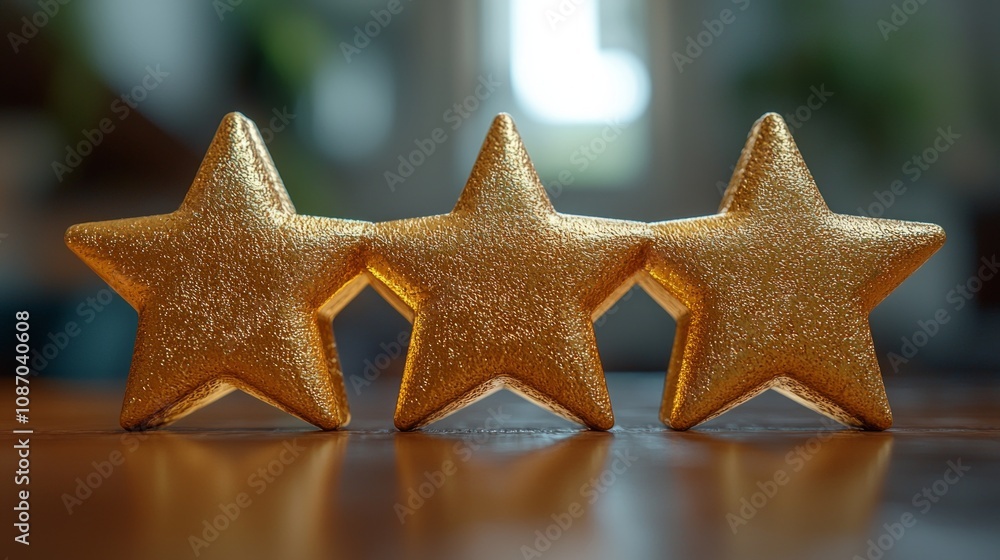 Poster artwork features five golden stars aligned horizontally adorned subtle sparkle set smooth gradient b