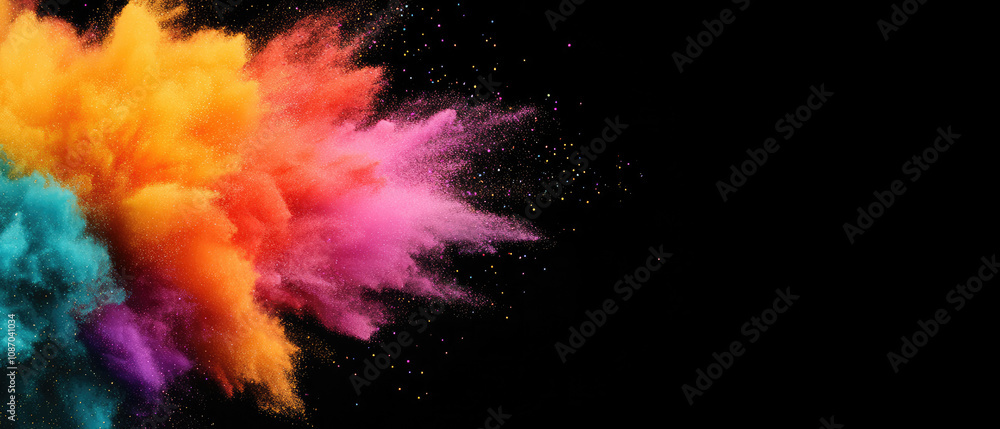 Aufkleber vibrant glitter explosion, multicolored glitter bursts against a black backdrop, creating a dynamic 