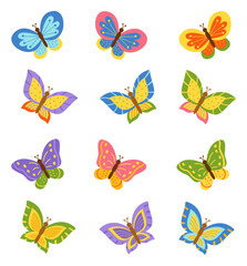 Medium set of flying colorful butterflies. Collection of butterflies for design.