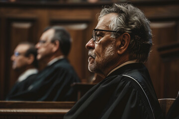 Obraz premium Generative AI Image of young Senior male female Judge in Courtroom Wearing Robes