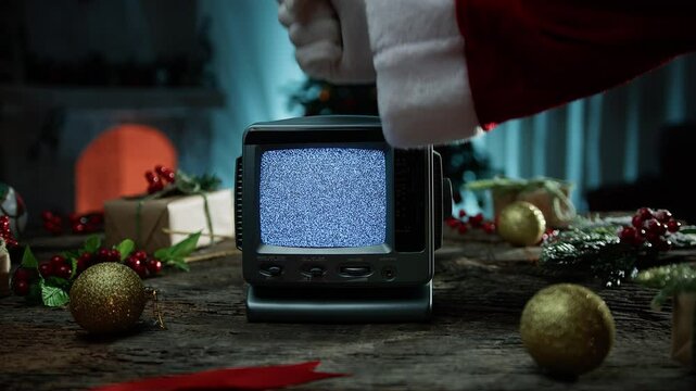 Santa Clause hand hits non working TV