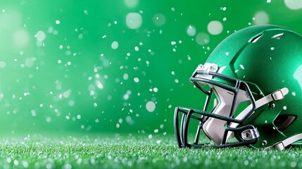 American football helmets on green backgrounds, Super Bowl sports equipment concept