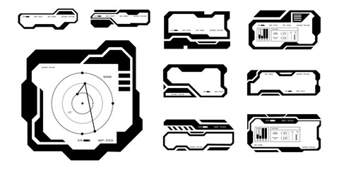Futuristic interface ui elements. Holographic hud user interface elements, high tech bars and frames. Hud interface icons vector illustration set. rectangular shape borders
