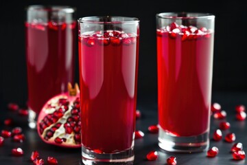 Pomegranate Juice Poured into Glasses with Seeds Beautifully