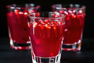 Pomegranate Juice Fills Glasses Beautifully on Dark Background Refreshingly