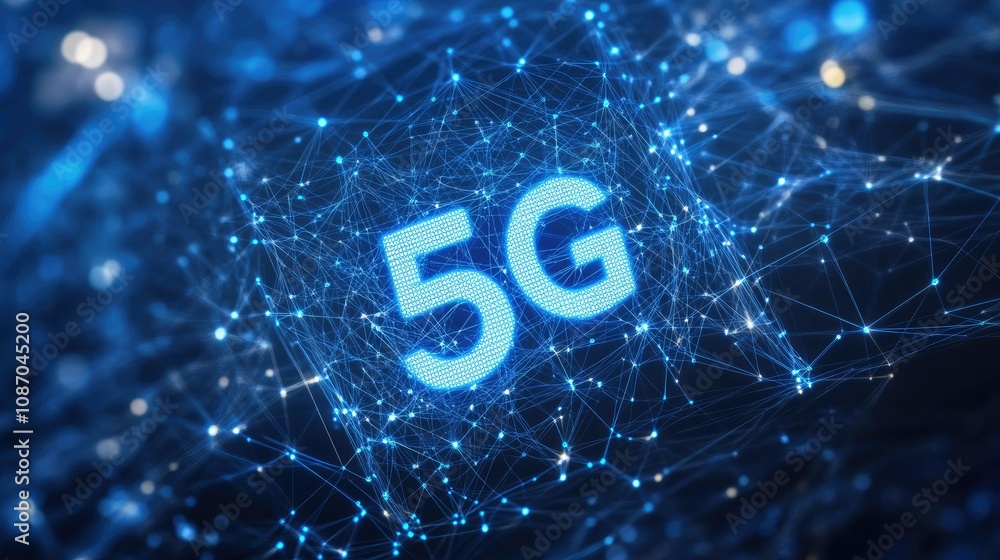 Aufkleber abstract 5g network connection concept. glowing digital nodes and lines forming a mesh around the nu