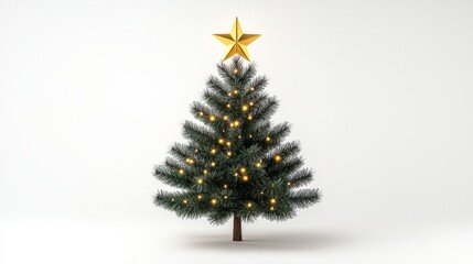 christmas tree with golden star against white background