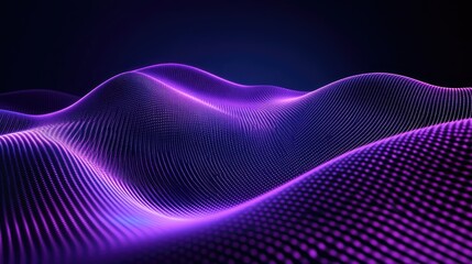 Abstract purple glowing wave particles background.
