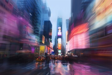 Obraz premium Defocused cityscape with bokeh lights and a modern urban atmosphere