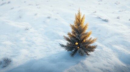 Obraz premium small pine tree with lights in foggy weather