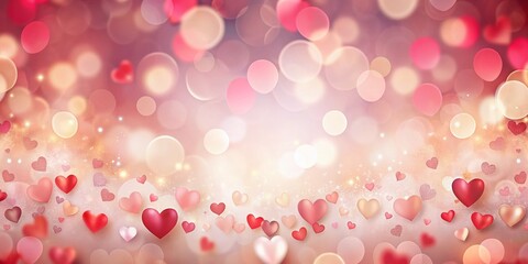 Romantic Valentine's Day Bokeh Border with Soft Pink and Red Hearts, Perfect for Love Notes, Invitations, and Celebratory Cards, Creating an Atmosphere of Affection and Joy