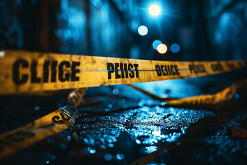 Intense Investigative Team Examining Crime Scene with Neon Lighting city crime mudrer accident, Generative AI