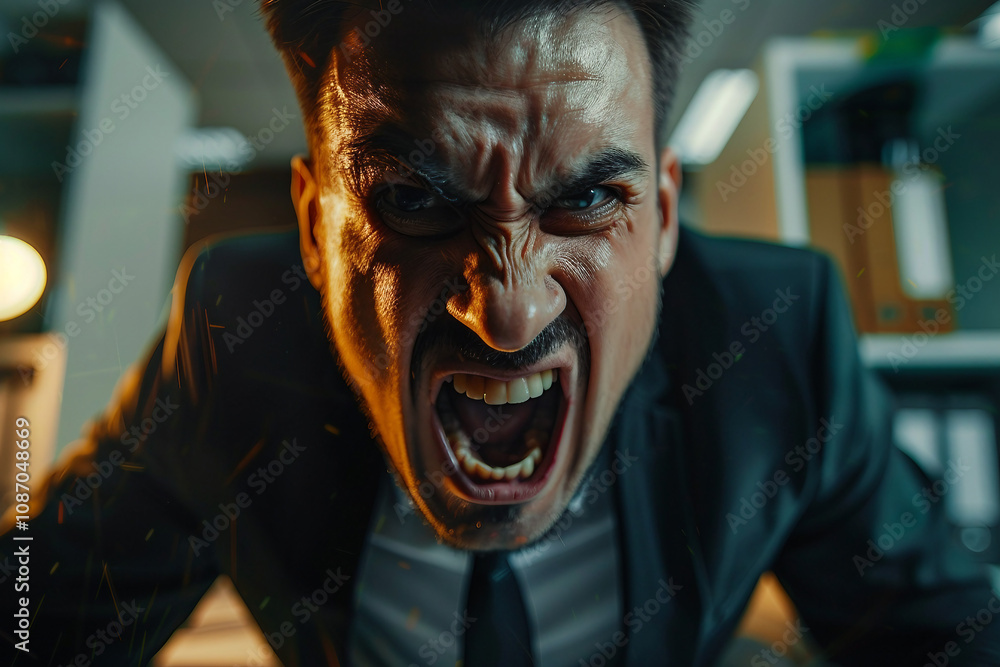 Aufkleber created with generative ai image of angry strict office worker man