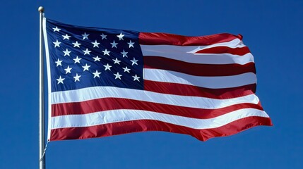 Obraz premium U.S. flag waving in front of iconic buildings, symbolizing national pride