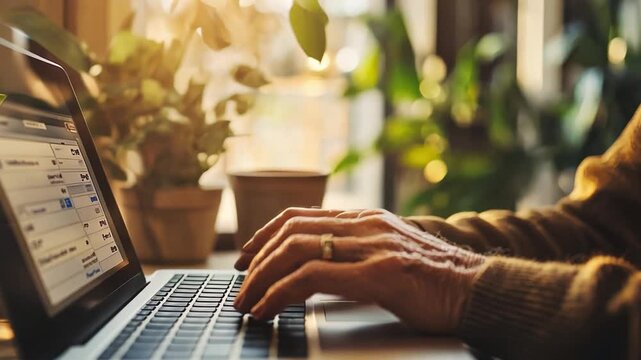 A senior checks their online bank account with caution, ensuring their financial information is protected by reviewing security alerts.