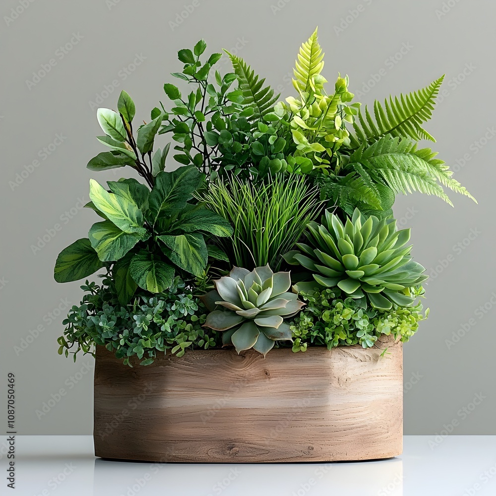 Poster lush abundant display of thriving indoor plants ferns succulents and more arranged in a dynamic natu