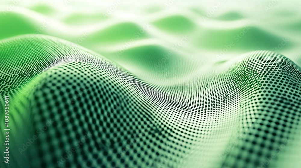 Poster abstract green wave pattern with grid texture.