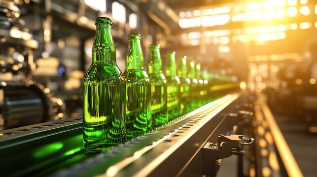Bottles on a Conveyor Belt at a Factory - Powered by Adobe