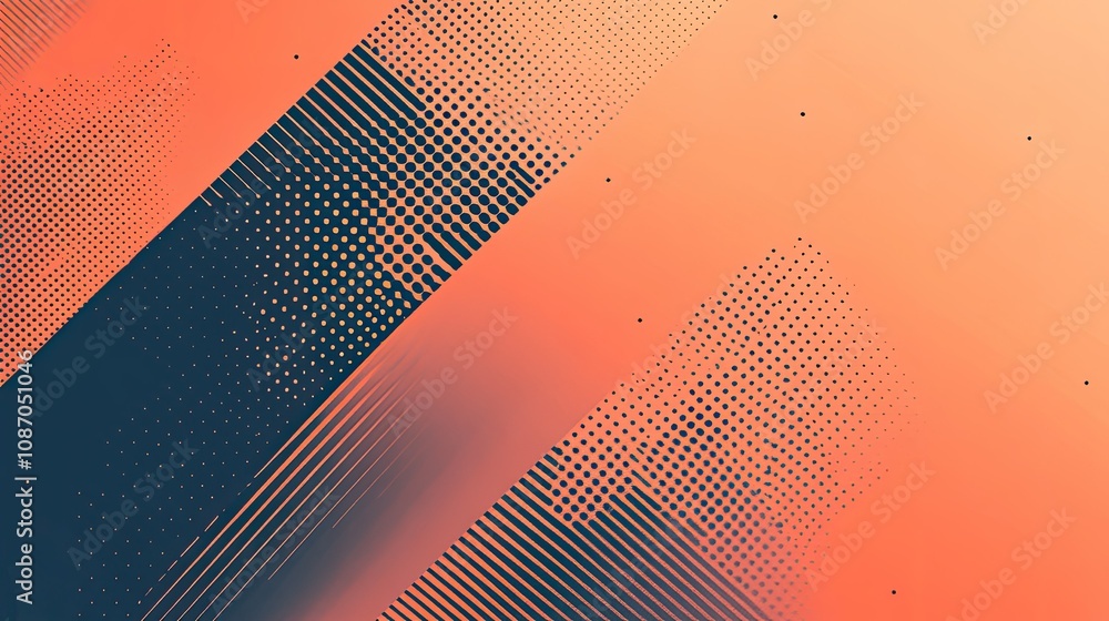 Poster abstract orange and dark-grey diagonal lines and dots background.