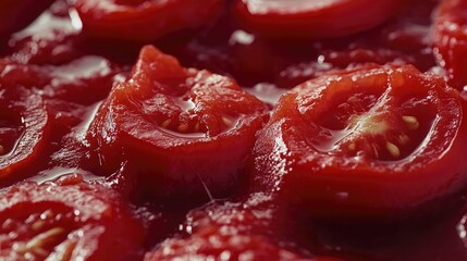 Obraz premium Close-up of sliced tomatoes simmering in their own juice.