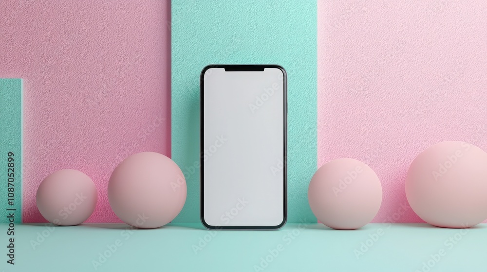 Poster seo ranking mobile concept. a minimalist setup featuring a smartphone on a colorful background with 