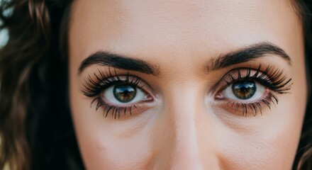 Naklejka premium Close-up of sparkling eyes with long lashes and perfectly shaped eyebrows
