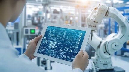 Industrial Automation with Tablet and Robotic Arm