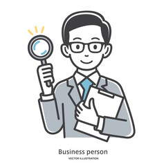 リサーチをする男性会社員のイメージイラスト素材