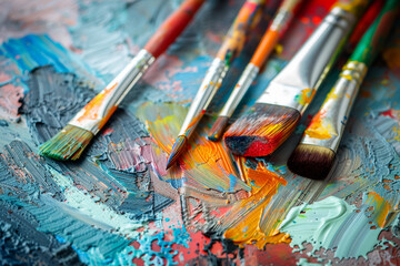 Obraz premium Generative AI image of talented artist passionately painting with vibrant colors on a large canvas in an art studio