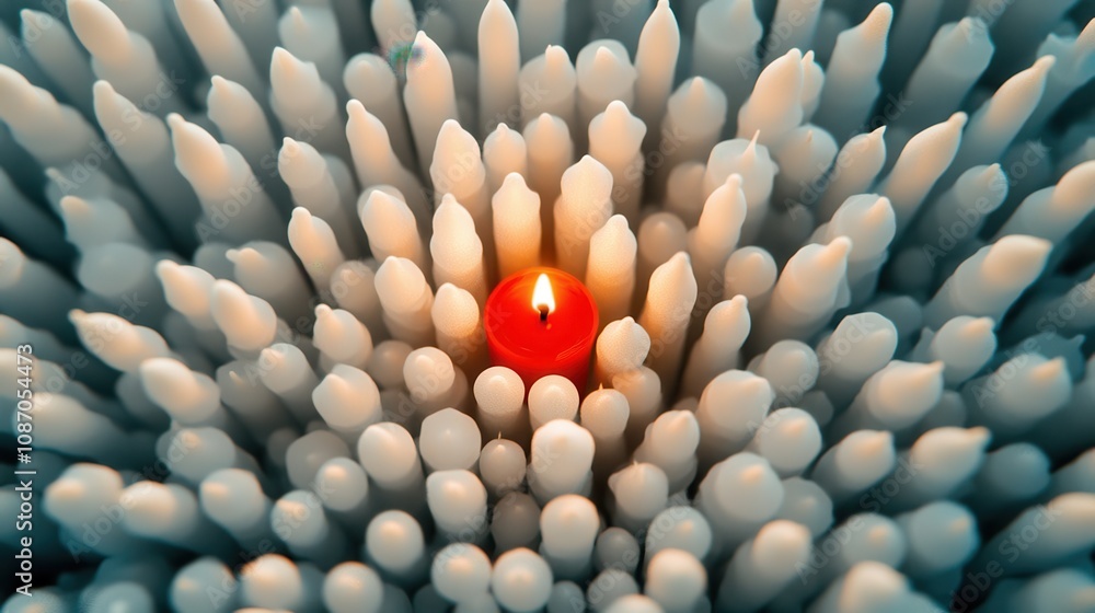 Poster stunning array of white and red candles surrounded by soft glow of a central flame creating a tranqu