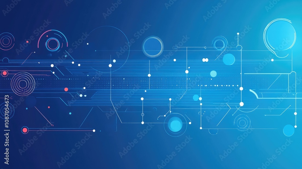 Poster abstract technology background with digital circuit lines and glowing circles.