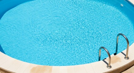 Clear blue swimming pool with circular design and metal ladder